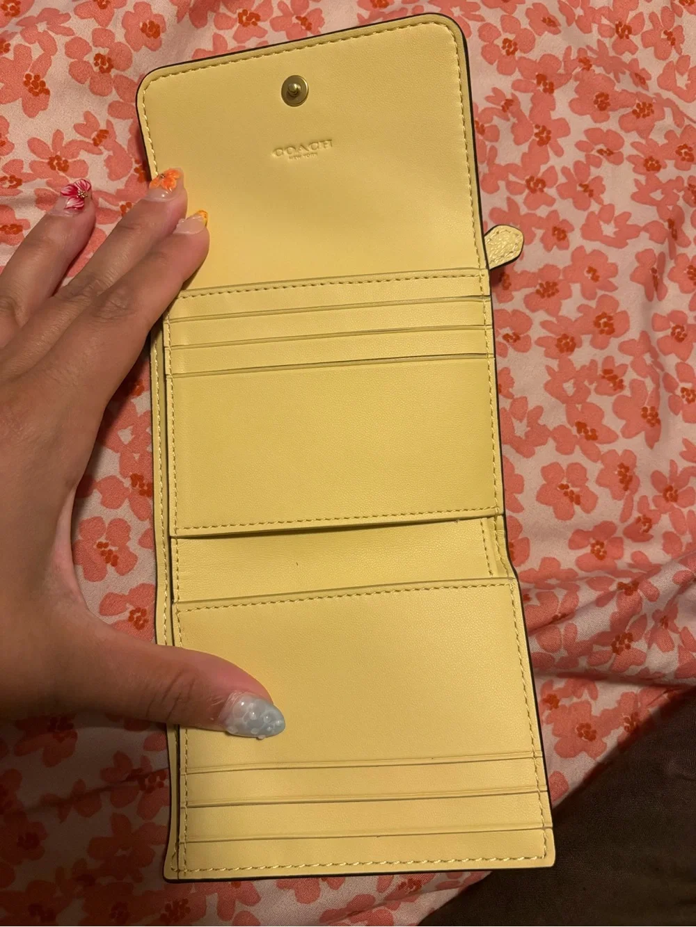 Yellow Women’s Pebbled Leather Wallet with Gold Accent